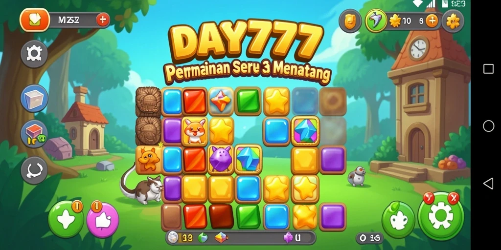Screenshot utama gameplay DAY777 menunjukkan keseruan mencocokkan item.