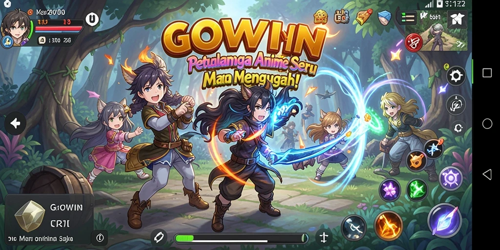 Tampilan gameplay GOWIN menunjukkan pertarungan epik di dunia Anime.