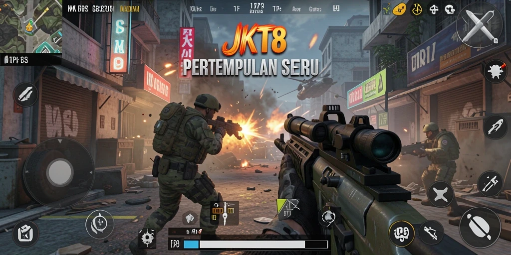 Gameplay intens di JKT8 dengan aksi tembak-menembak yang seru.