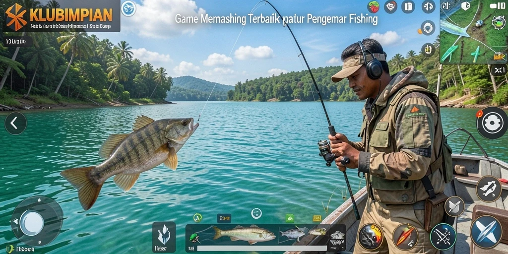 Tangkapan layar gameplay KLUBIMPIAN yang menampilkan aksi memancing yang mendebarkan.