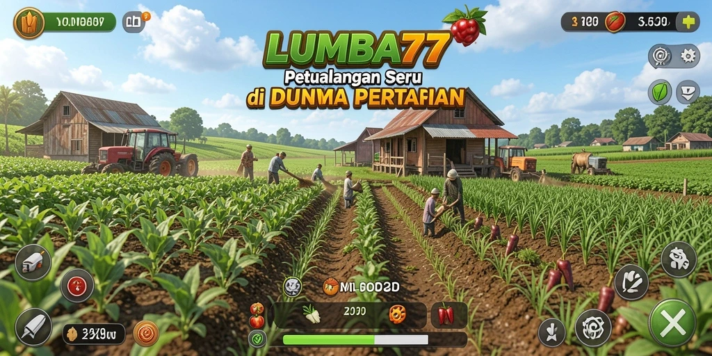 Screenshot gameplay LUMBA77 dengan pertanian yang indah dan aktif.