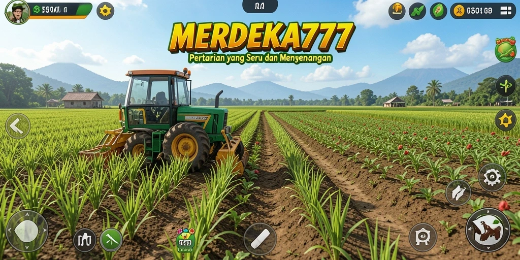 Tampilan gameplay yang menarik dalam MERDEKA777 dengan lahan pertanian yang luas.