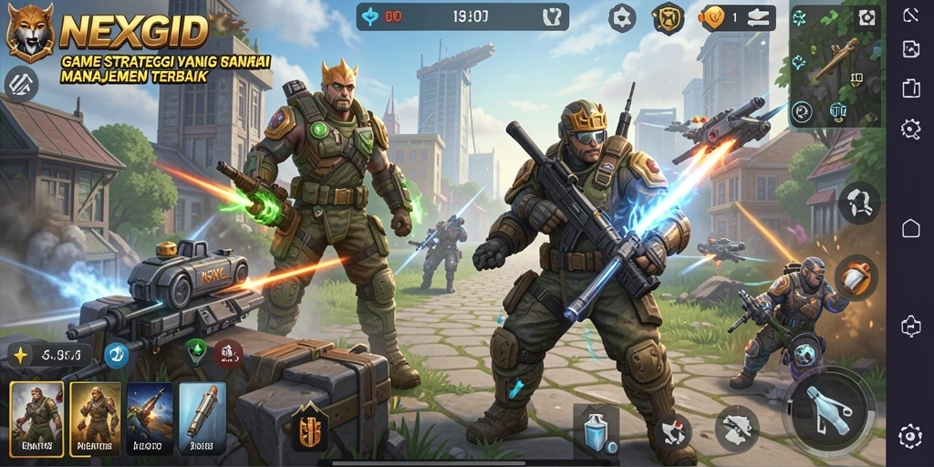 Tangkapan layar menunjukkan gameplay dalam membangun kerajaan dan strategi bertempur.