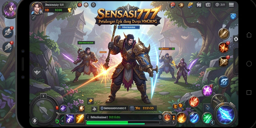 Screenshot gameplay SENSASI777 yang menunjukkan aksi seru dalam pertempuran MMORPG.