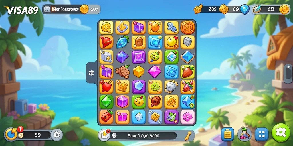 Screenshot gameplay VISA89 menampilkan momen seru mencocokkan item Match-3.